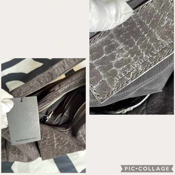 Alexander Wang Morgan Espresso Croc Embossed Suede Hobo Bag New - Picture 12 of 12